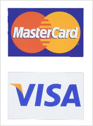 Credit card logos for Visa, Mastercard